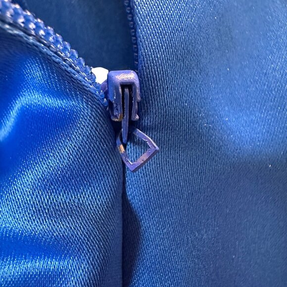 Jovani Blue Satin Sleeveless Rhinestone U Back Mermaid Trumpet Long Dress Sz 10 - Picture 15 of 15